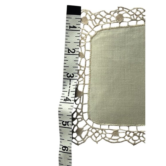 Set Of 10 Pale Yellow Linen & Crochet Doilies 7" X 5.5" Table Decor Wedding - Picture 13 of 13